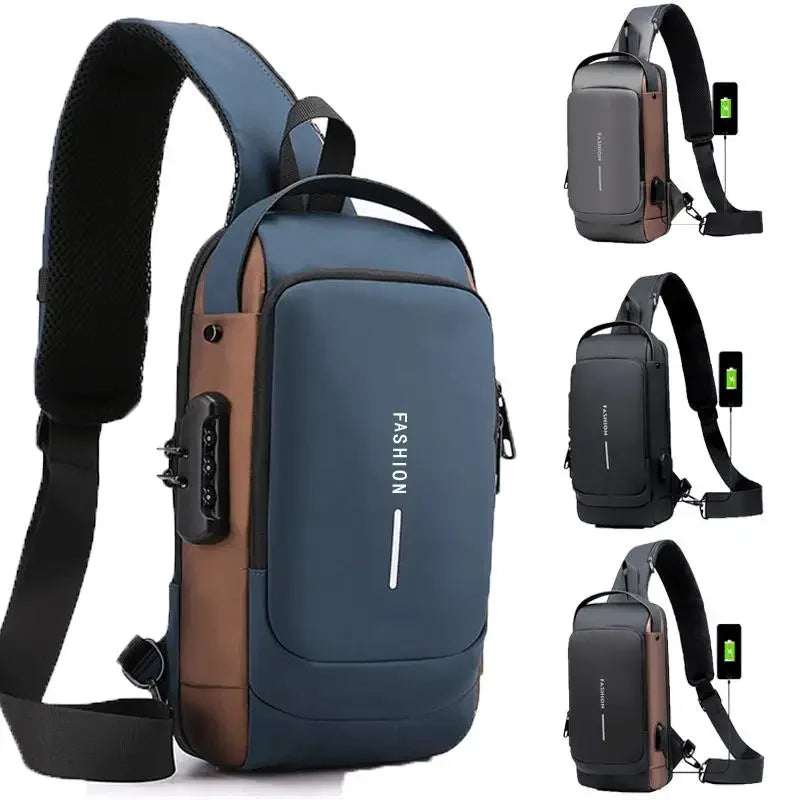 Men Anti Theft Chest Bag Shoulder Bags USB Charging Crossbody Package School Short Trip Messengers Bags Men's Oxford Sling Pack Forease