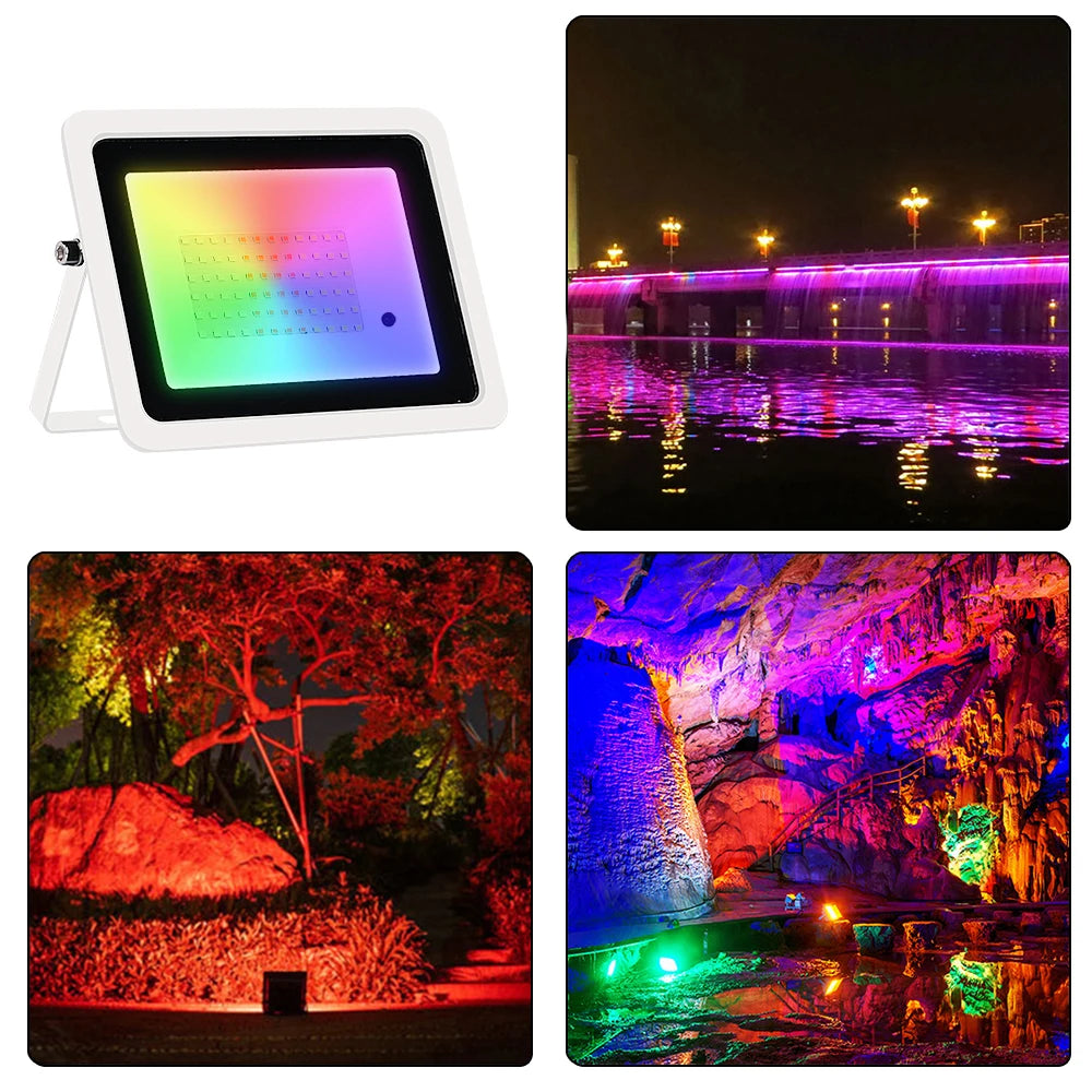 RGB Flood Light 100W 50W 30W 20W RGB Reflector IP68 Waterproof LED Spotlight 110V/220V Projector Lamp Outdoor Garden Lighting Forease