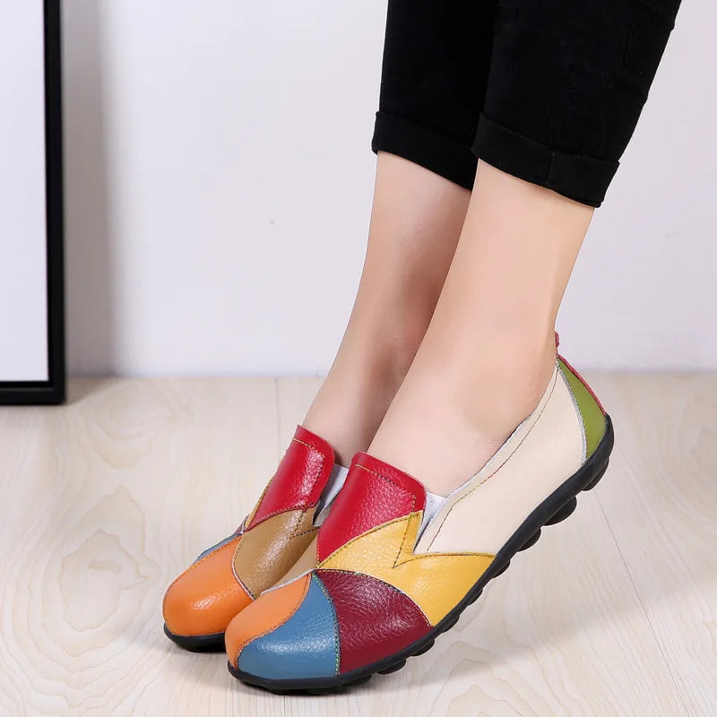 Women's Mixed Colors Loafers Autumn Ethnic Style Large Size Vulcanized Shoes Retro Soft Bottom Flats Zapatillas De Mujer Forease