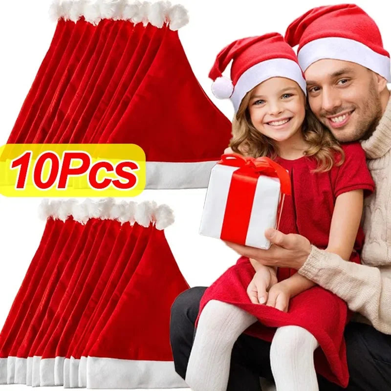 Red Christmas Hats for Adults Kids Non-woven Fabric Santa Claus Xmas Hats Cap Merry Christmas New Year Festival Party Decoration Forease