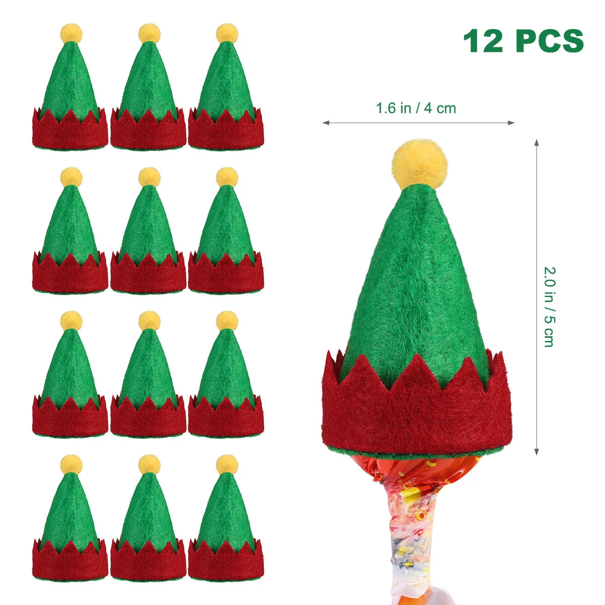 12pcs Mini Christmas Elf Caps Design Lollipop Hats Decor Nonwoven Candy Packing Hats Home Ornament Christmas party supplies 2024 Forease