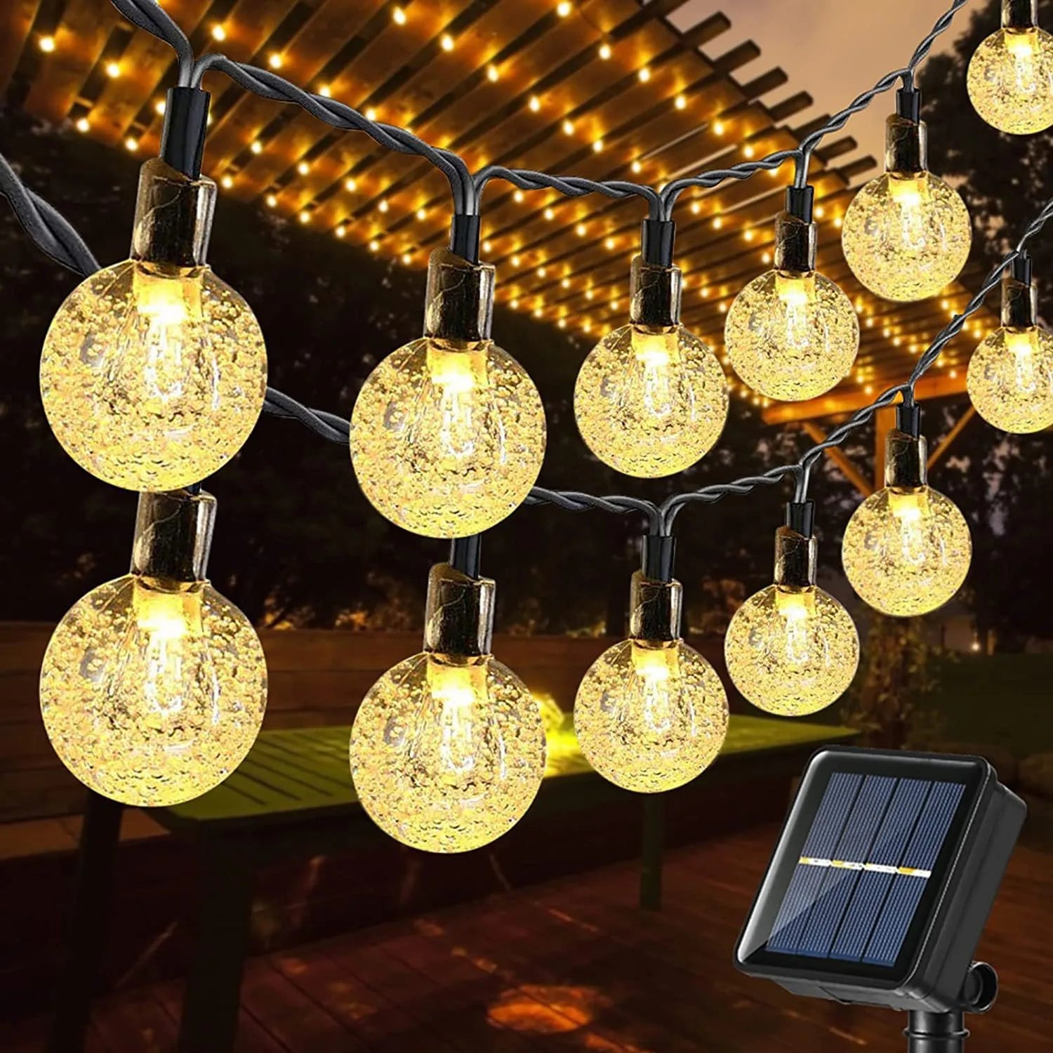 Solar Crystal Globe String Lights Outdoor 100 LED Solar Festoon Fairy Light Christmas Halloween Party Decor Lights for Garden Forease