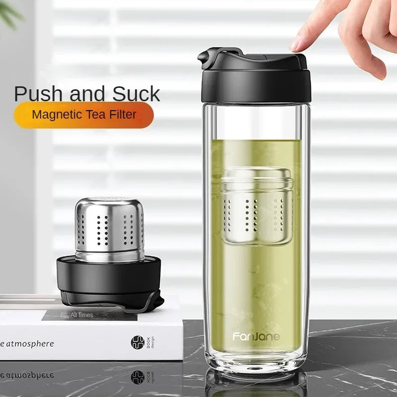 Creative Tea Glass with Magnetic Tea Filter Magnet Separable Teas Infuser Glass Water Bottle for Travel Car Business Tea Maker Forease