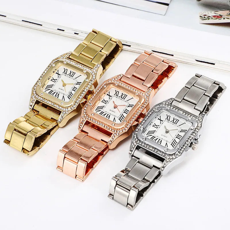 High Quality Fashion Business Ladies Casual Stainless Steel Rose Gold Quartz Watch Student Ladies Square Waterproof Clock Retro Forease