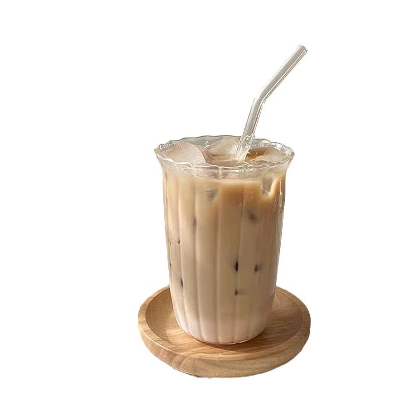 【Hot sales】Coffee shop niche retro vertical stripe clear glass water glass iced latte glass single-layer glass Forease