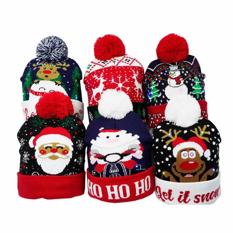 Creative Flashing Led Light Christmas Hat Snowman Winter Warm Color Knitted Cap Christmas Gift For New Year Xmas Party Decor Forease