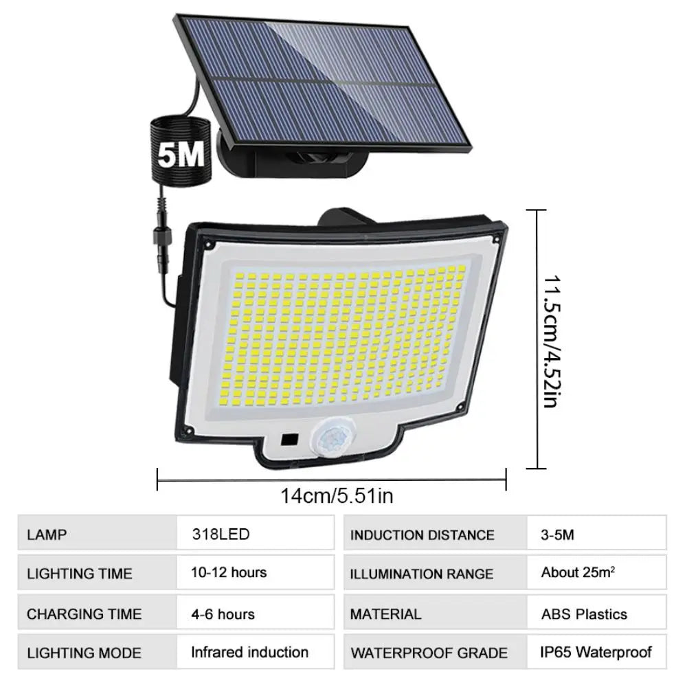 106/318 LED Solar Light Outdoor 328 LED Spotlights IP65 Waterproof Motion Sensor Human Solar Flood Security Lights 3 Modes Forease