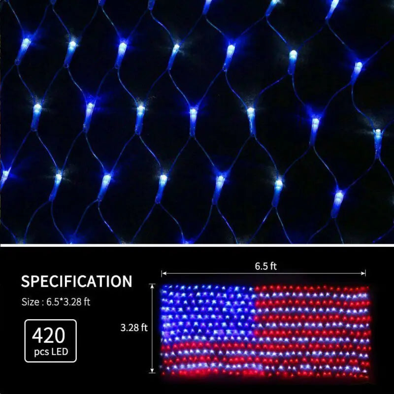 American Flag 420 LED String Lights Large USA Flag Outdoor Lights Waterproof Hanging Ornaments for Independence Day Memorial Day Forease