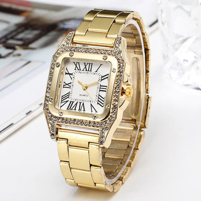 High Quality Fashion Business Ladies Casual Stainless Steel Rose Gold Quartz Watch Student Ladies Square Waterproof Clock Retro Forease