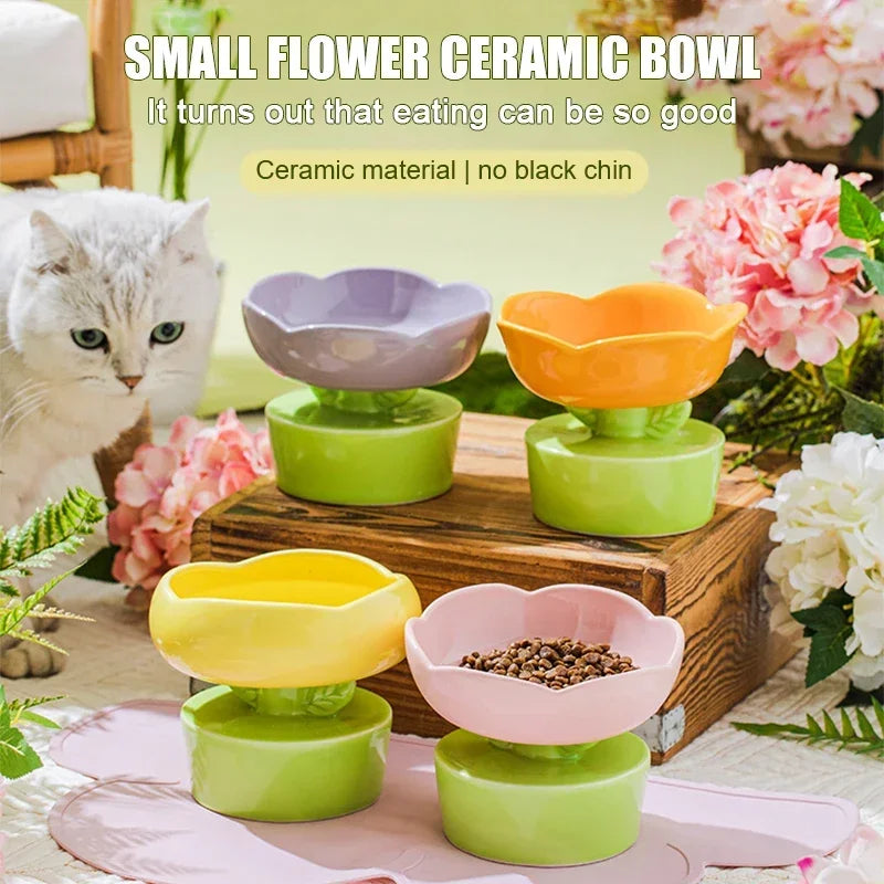 2023 Cute Pet Bowl Creative Flower-Shaped Bowl Cat Food Ceramics Water Bowl Pet Accessories For Cats Pet Products Forease