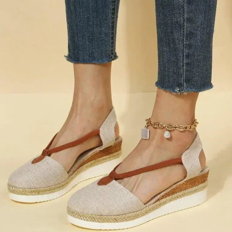 Ladies Baotou Wedges Sandals Casual Shoes Plus Size Platform Summer Falts Walkking Cloth Shoes Sandalias De Mujer Forease