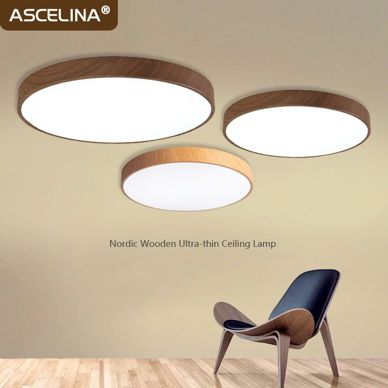 Nordic Ultra-thin Ceiling Lamp Wooden Light 23/30/40/50CM For Bedroom Living Room Balcony Study Corridor LED Lighting Fixtures Forease