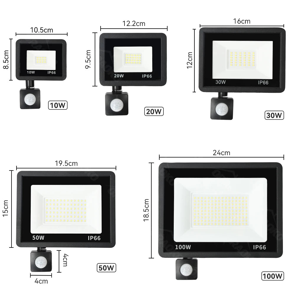 100W PIR Floodlight Motion Sensor Spotlight Outdoor Wall Lamp White Light 50W 30W 20W 10W IP66 Waterproof LED For Garden Yard Forease