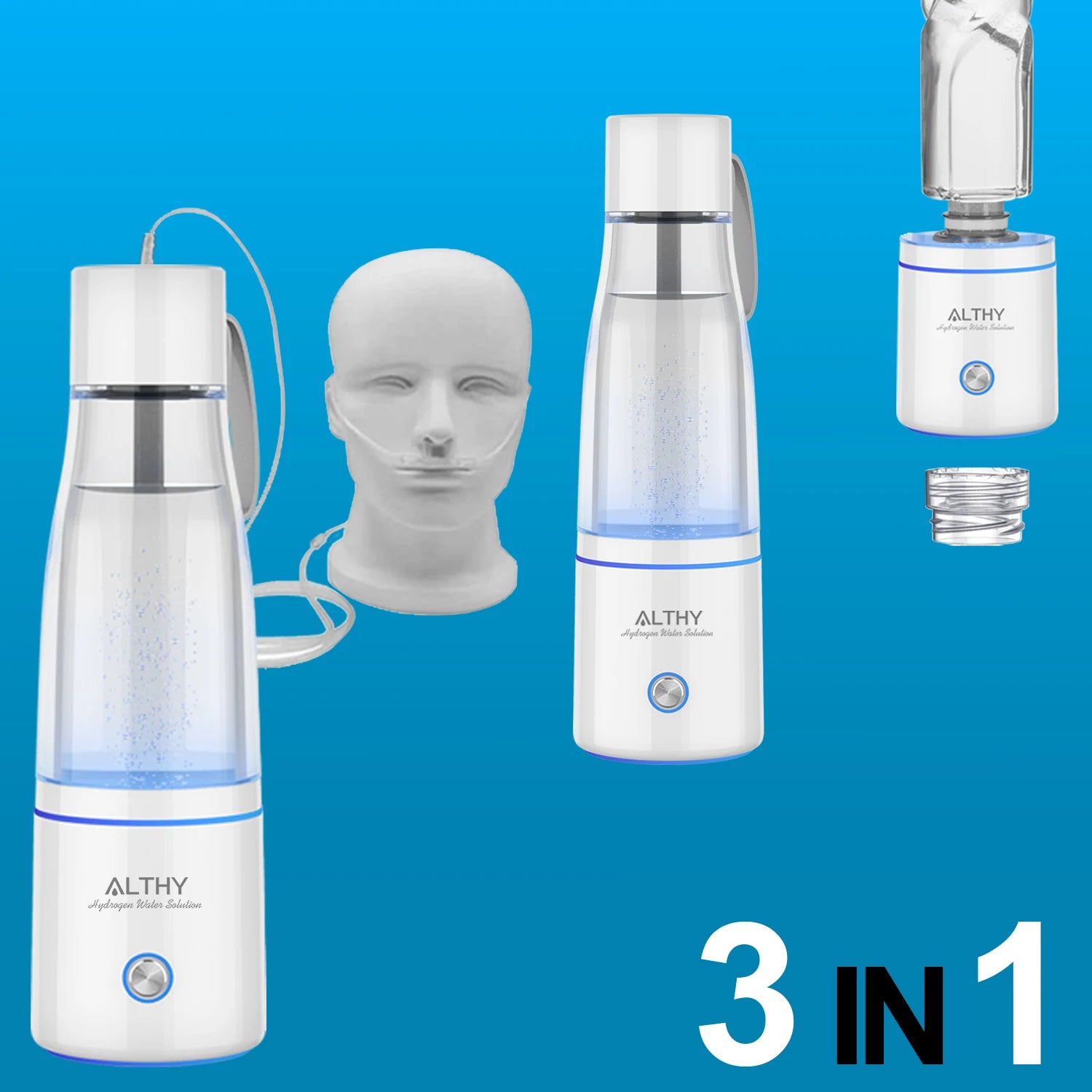 ALTHY Premium Molecular Hydrogen Water Generator Bottle DuPont SPE+PEM Dual Chamber Maker + H2 Inhalation Device 5000ppB Max Forease