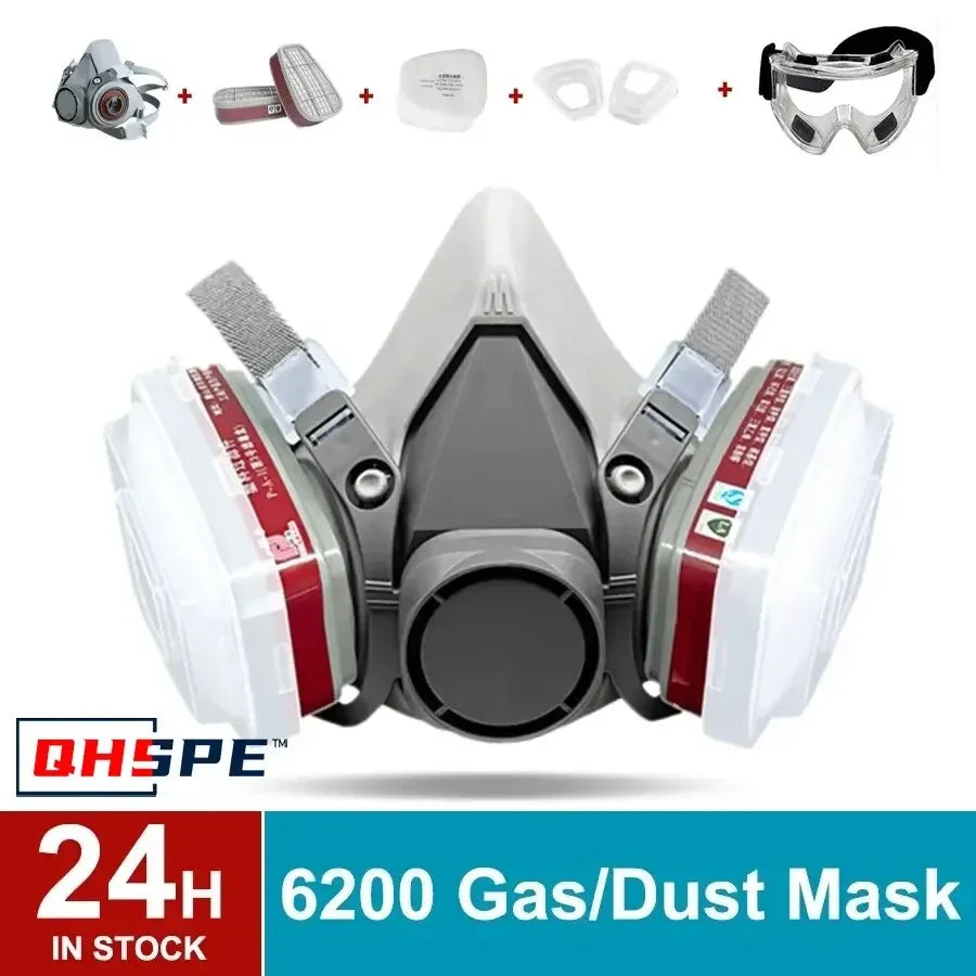 Original 6200 Respirator Reusable Half Face Cover Gas Mask with Cotton Filter Goggles for Painting Spray Polishing Work Safety Forease