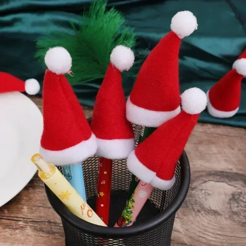 50/1Pcs Mini Santa Hat Non-Woven Fabric Lollipops Caps Christmas Wine Bottle Covers Xmas Bottles Holder Table Dinner Decorations Forease