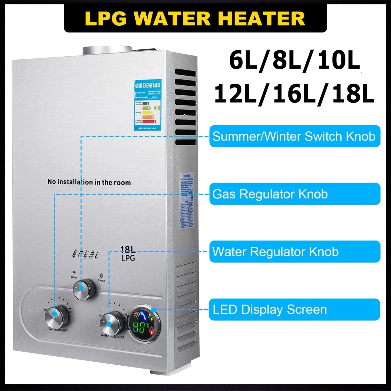 Promotion 8L/10L/12L/16L/18L Hot Water Heater Instant Tankless Gas Instant Water Heaters Forease