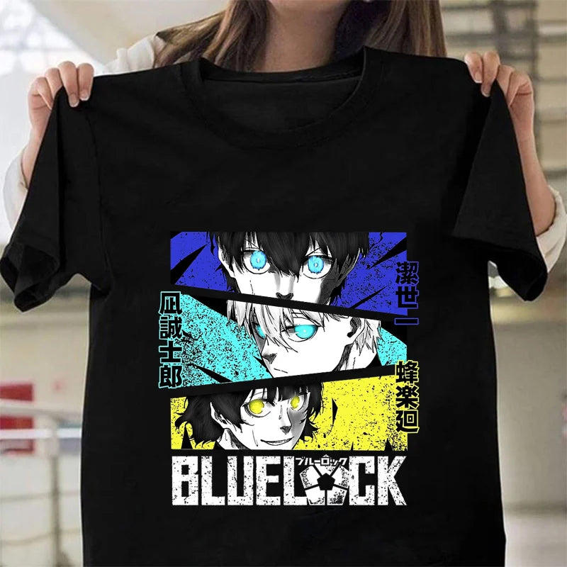 New Animation BLUE LOCK Printed T-shirt Men and Women's Personalized Street Cool Round Neck Short-sleeved Shirt T-shirt Tops Forease