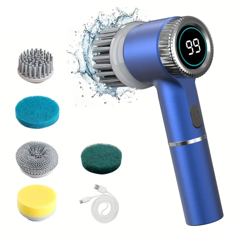 Electric Spin Scrubber With 5 Replaceable Brush Head, Three-speed Adjustable Handheld Rechargeable Shower Scrubber Forease