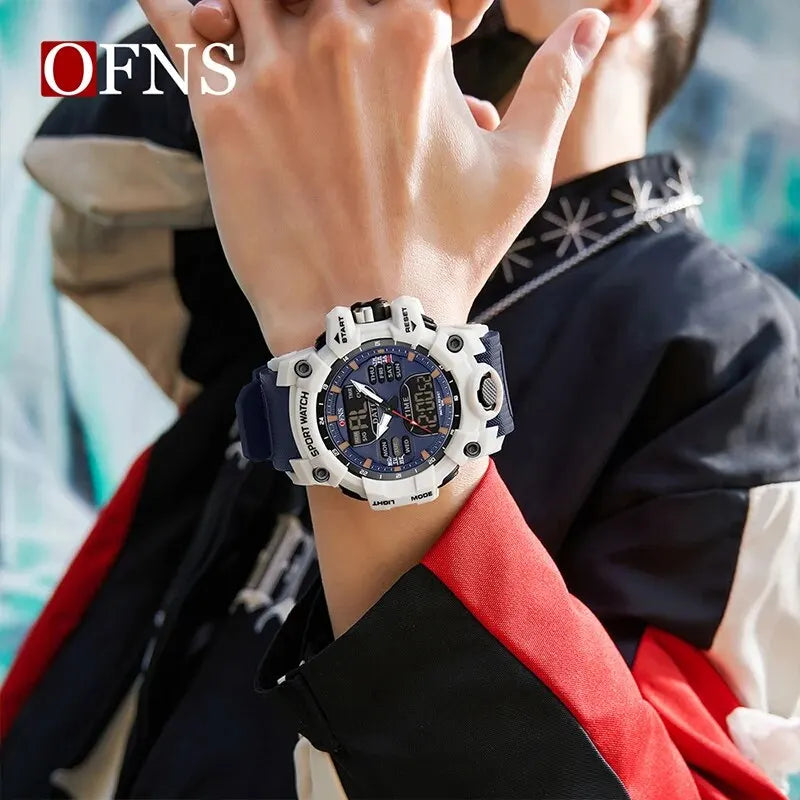 OFNS Top Dual Display Men Watches Waterproof Sports Watch Military Man Alarm Stopwatch Quartz Wristwatch Male Digital Clock Forease