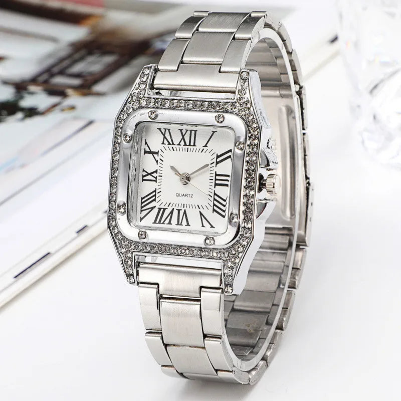 High Quality Fashion Business Ladies Casual Stainless Steel Rose Gold Quartz Watch Student Ladies Square Waterproof Clock Retro Forease