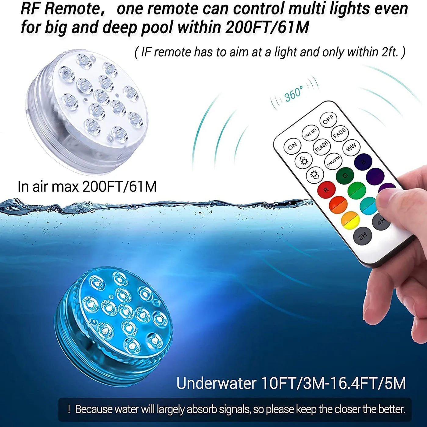 Remote control RGB diving light suction cup swimming pool light diving fish tank colorful underwater light aquarium coloredlight Forease