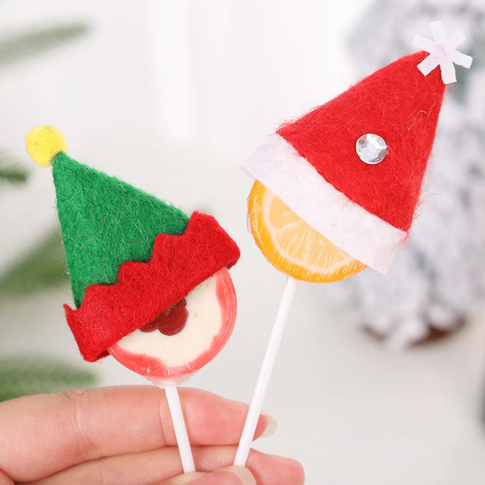 1/200PCS Mini Santa Hat Cute Wine Bottle Cover Lollipop Cap Xmas Tree Ornaments Christmas Dinner Table Decoration New Year Gifts Forease