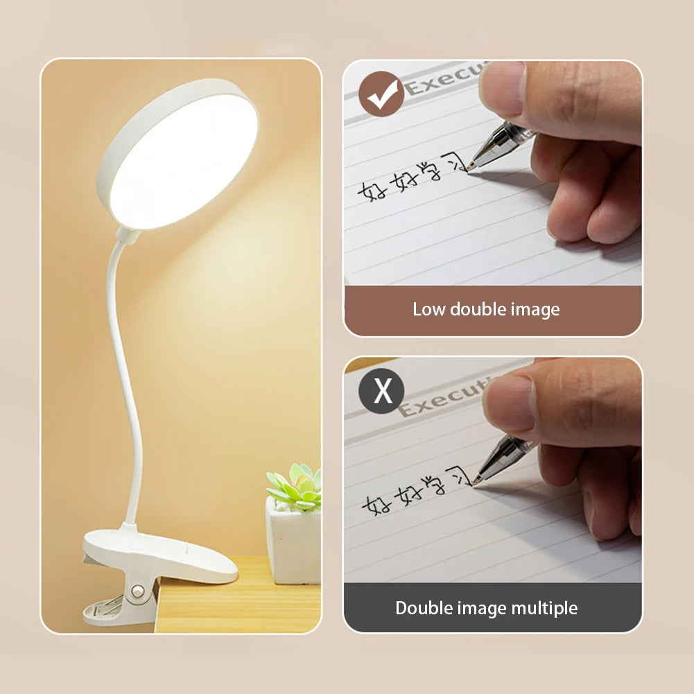 Portable USB Clip-on Lamp Daylight Lamp LED Desk Lamp with Clamp Eye-Care Dimmable Reading Light 3 Gear Modes Swing Table Lamps Forease