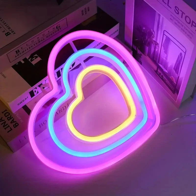 Double HeartShaped Neon Sign Light for For Room Dorm wall door Wedding Anniversary Birthday Party Decoration Forease