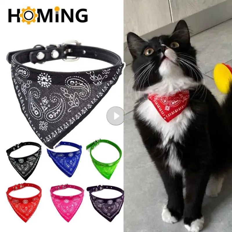 Cat Collar Lovely Adjustable Size Dog Cat Necktie Pet Triangular Saliva Tie Scarf Dog Bandana Collar With PU Leather Pet Product Forease