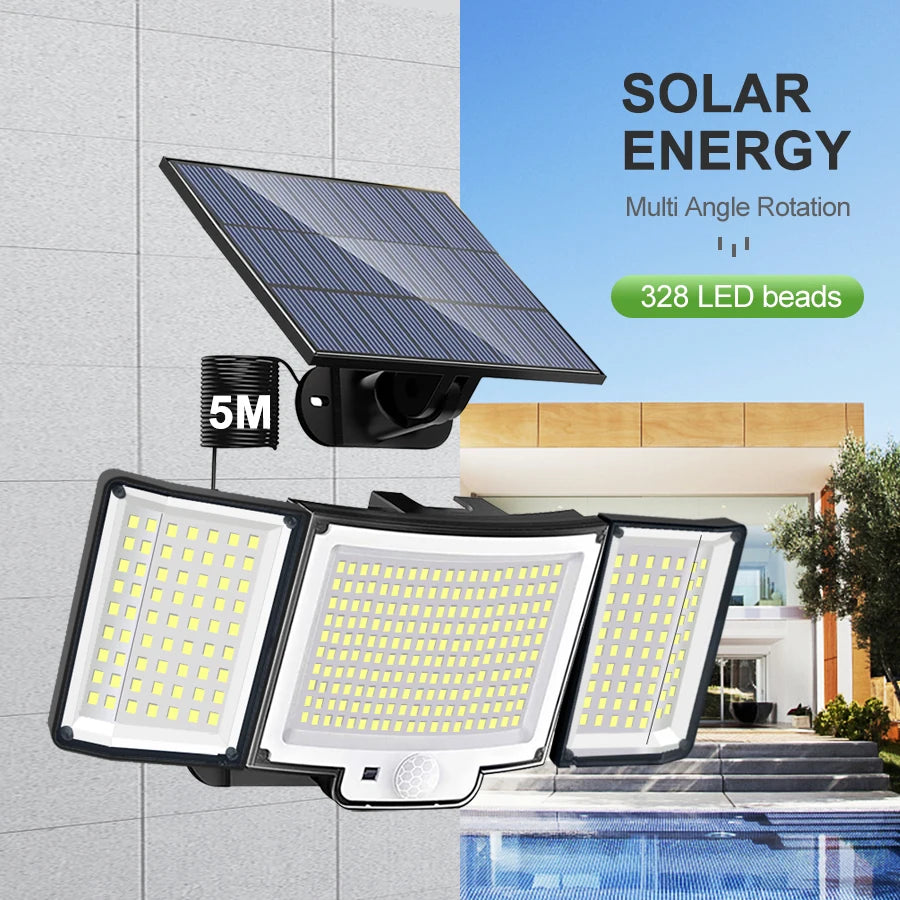 106/318 LED Solar Light Outdoor 328 LED Spotlights IP65 Waterproof Motion Sensor Human Solar Flood Security Lights 3 Modes Forease