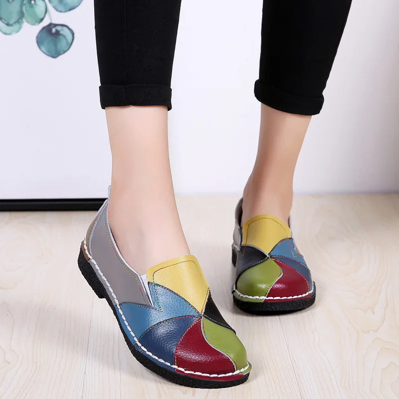 Women's Mixed Colors Loafers Autumn Ethnic Style Large Size Vulcanized Shoes Retro Soft Bottom Flats Zapatillas De Mujer Forease