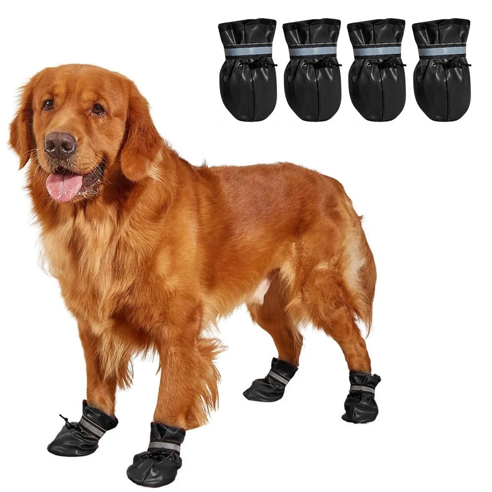 All Season 4 pcs Medium and Large Dog Shoes Outdoor and Indoor Dog Shoes With Reflective Closure Winter Warm Non-Slip Pet Puppy Forease