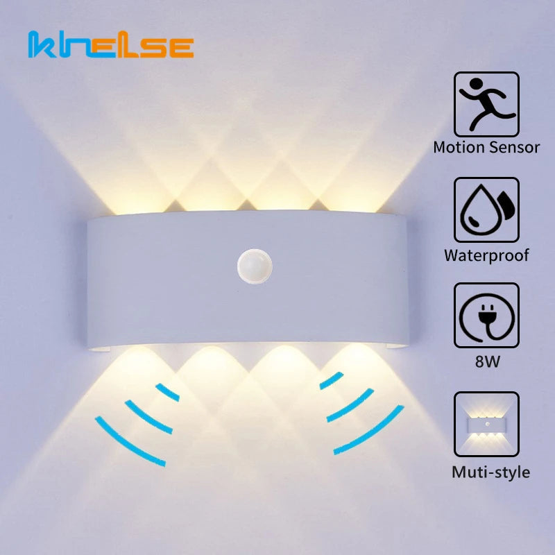 PIR Motion Sensor LED Wall Lamp Indoor Outdoor Waterproof Aluminum Garden Porch Light Corridor Entrance Living Room Sconce Light Forease