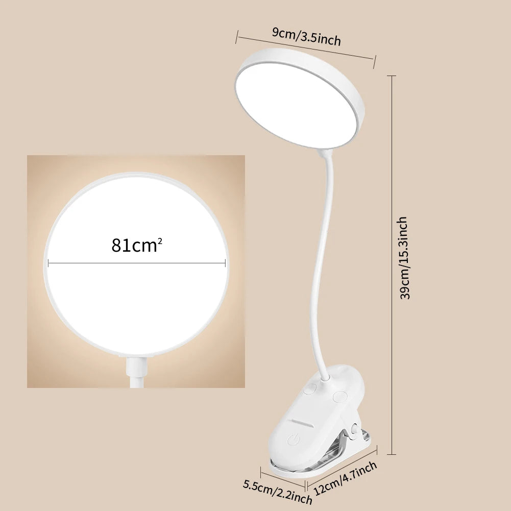 Portable USB Clip-on Lamp Daylight Lamp LED Desk Lamp with Clamp Eye-Care Dimmable Reading Light 3 Gear Modes Swing Table Lamps Forease