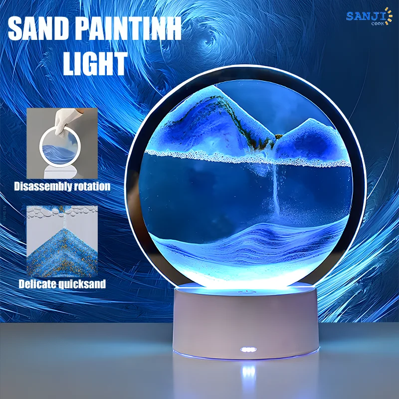 LED RGB Sand Painting Table Lamp Flowing Hourglass Desktop Ornament 3D Sandscape Lamp Suitable for Desk Bedroom Bedside Lamp Forease