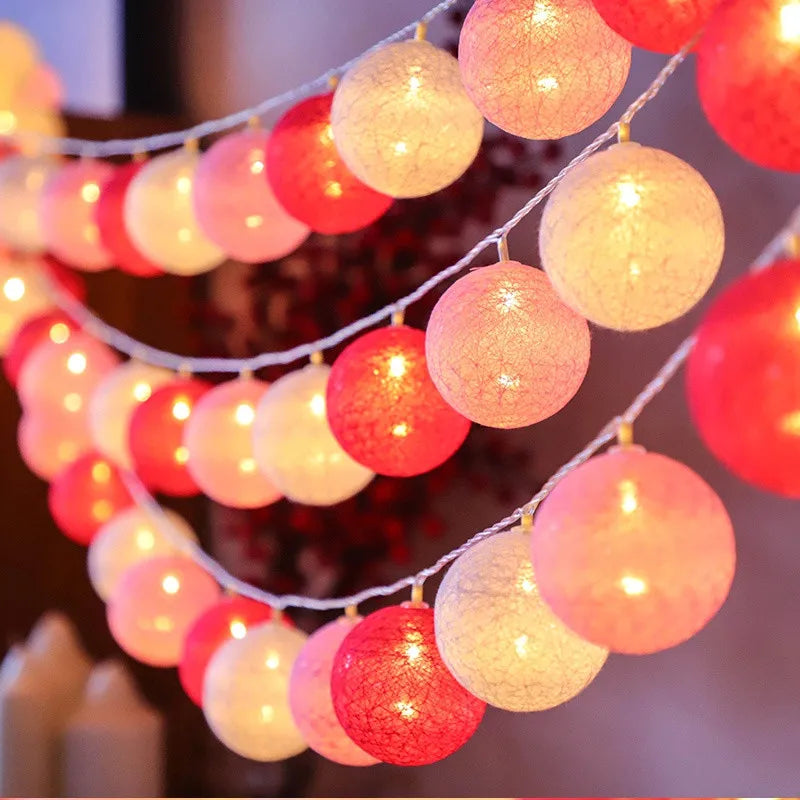 10/20LED Cotton Ball Garlands Fairy Lights String Christmas Decor Outdoor Navidad Garden Lights Street Garlands New Year Gifts Forease