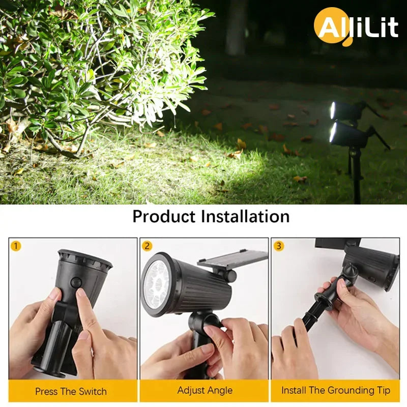 ZILVIX 1-2 PCS 9 LED Solar Outdoor IP65 Ground Plug Light Spotlight Adjustable Brightness Backyard Driveway Patio Lawn Decor Forease