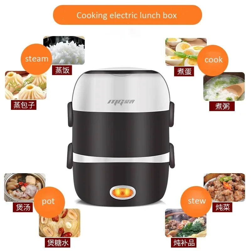 Mini Electric Rice Cooker Stainless Steel 2/3 Layers Steamer Portable Meal Thermal Heating Lunch Box Food Container Warmer Forease