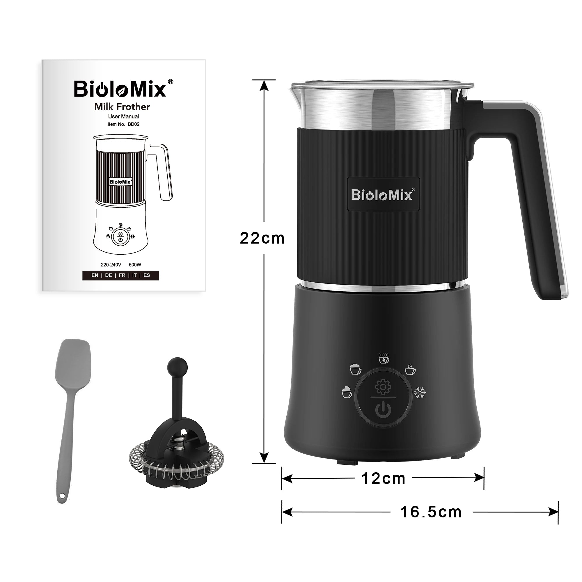 BioloMix Detachable Milk Frother and Steamer,5-in-1 Automatic Hot/Cold Foam and Hot Chocolate Maker,Dishwasher Safe Forease