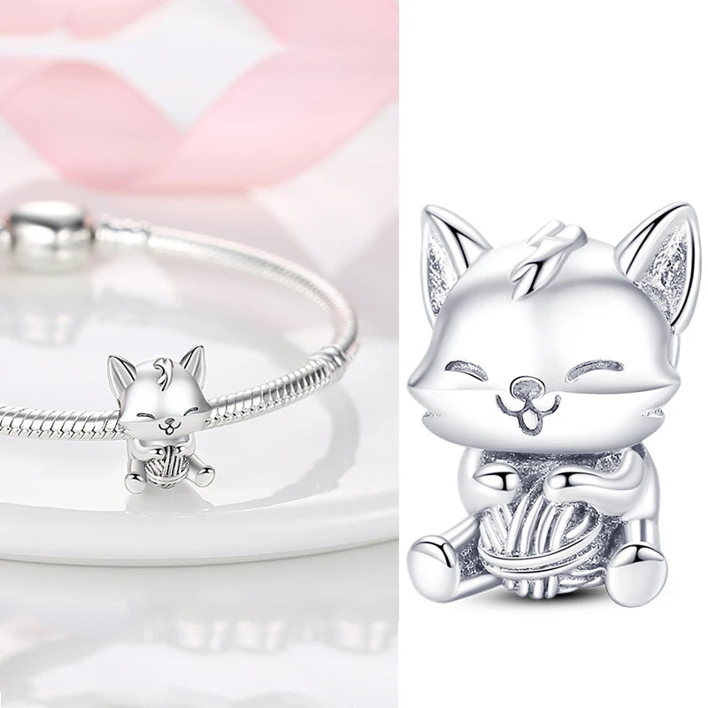 Cute Cat Dogs Charms Fit Pandora Original Bracelets Pet Paw  925 Silver Bulldog Schnauzer Akita Dog Beads DIY Jewelry Making Forease