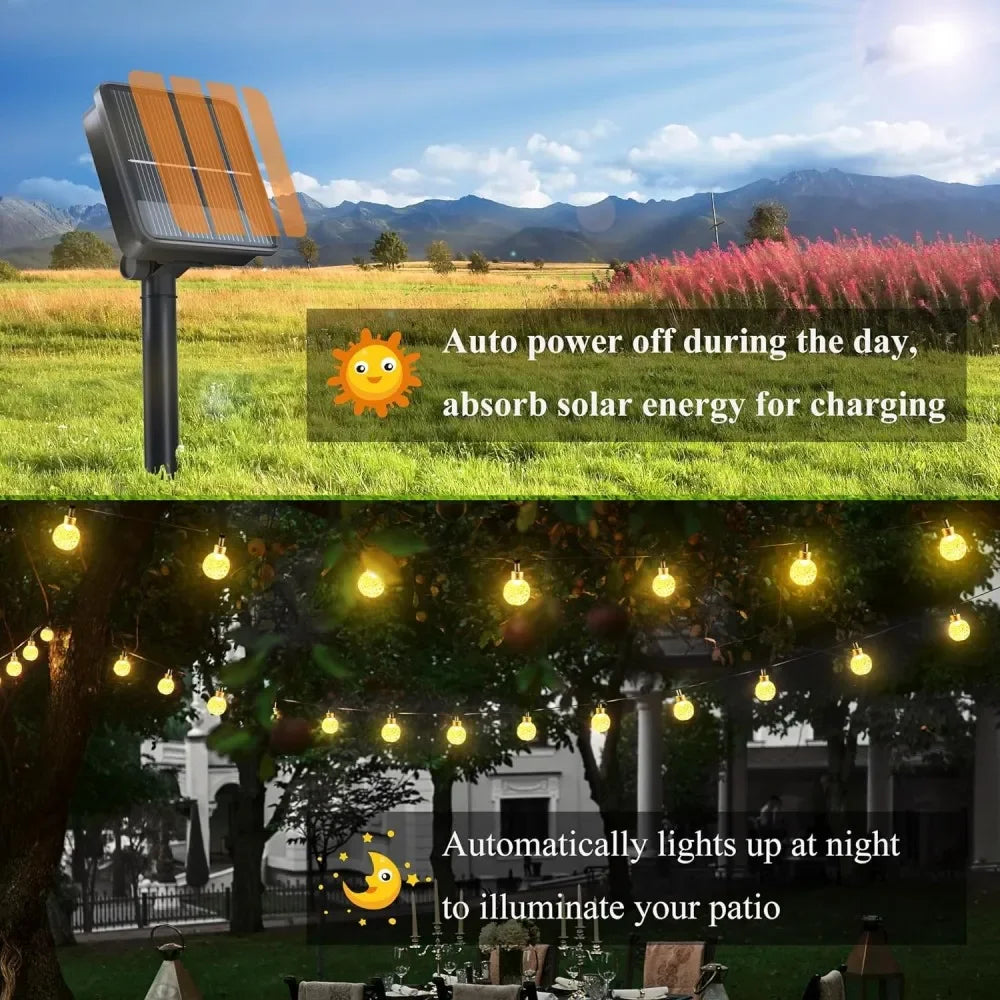 Solar Crystal Globe String Lights Outdoor 100 LED Solar Festoon Fairy Light Christmas Halloween Party Decor Lights for Garden Forease