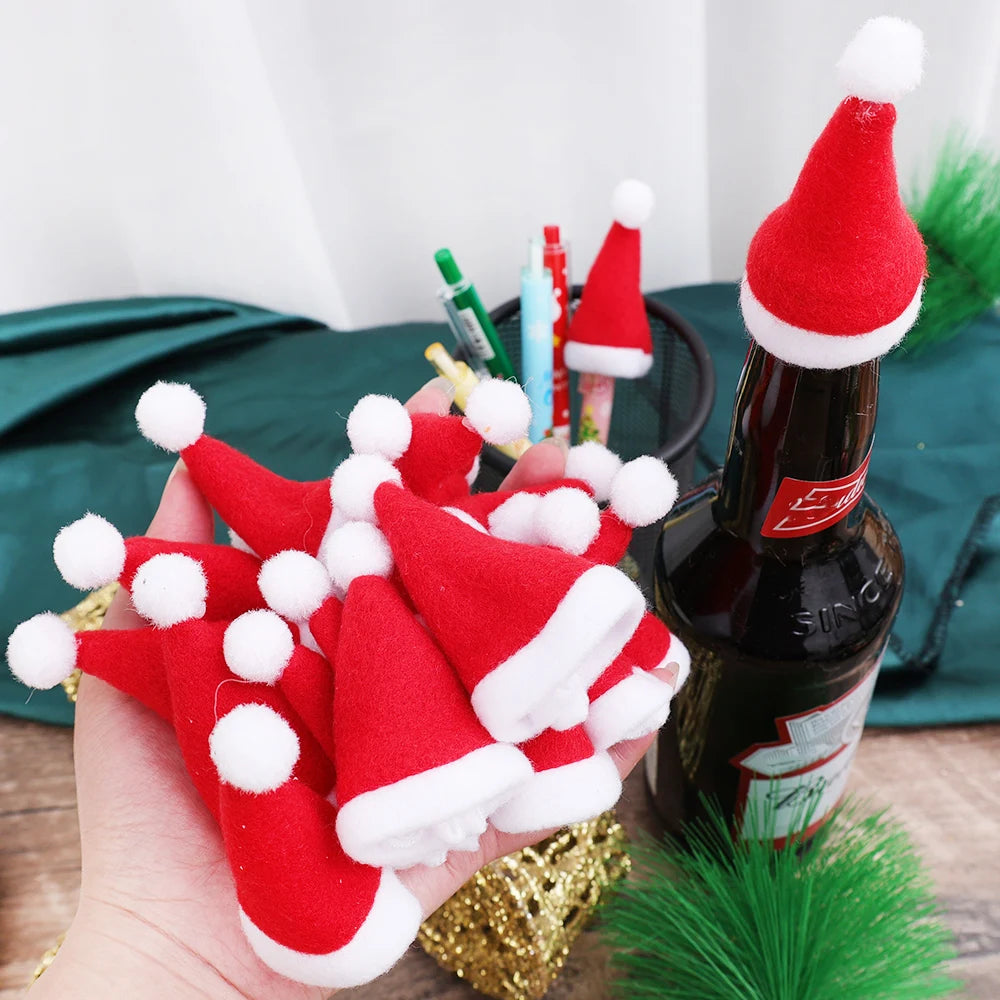 1/200PCS Mini Santa Hat Cute Wine Bottle Cover Lollipop Cap Xmas Tree Ornaments Christmas Dinner Table Decoration New Year Gifts Forease