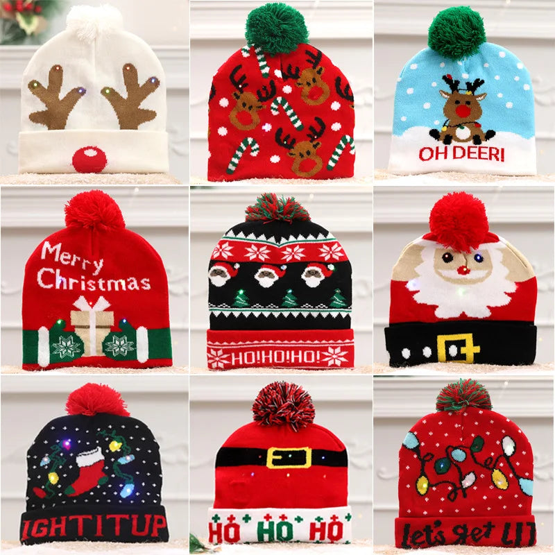 Creative Flashing Led Light Christmas Hat Snowman Winter Warm Color Knitted Cap Christmas Gift For New Year Xmas Party Decor Forease