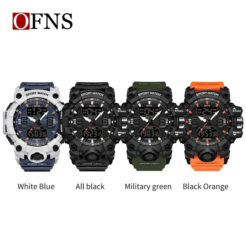 OFNS Top Dual Display Men Watches Waterproof Sports Watch Military Man Alarm Stopwatch Quartz Wristwatch Male Digital Clock Forease