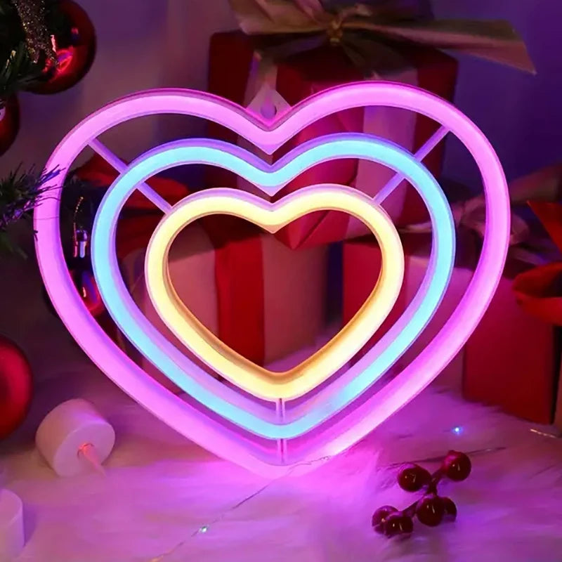 Double HeartShaped Neon Sign Light for For Room Dorm wall door Wedding Anniversary Birthday Party Decoration Forease