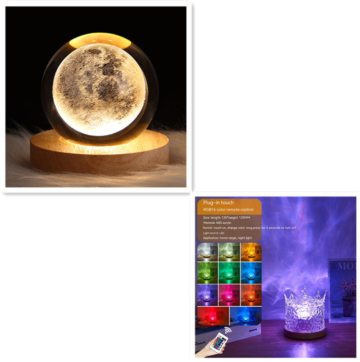 LED Water Ripple Ambient Night Light USB Rotating Projection Crystal Table Lamp RGB Dimmable Home Decoration 16 Color Gifts Forease