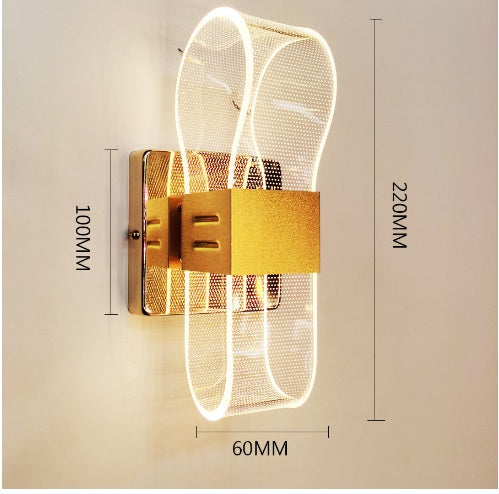 Modern acrylic wall lamp with dimmable light, featuring a sleek design with dimensions 220mm x 100mm x 60mm.