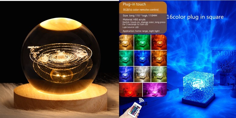 LED Water Ripple Ambient Night Light USB Rotating Projection Crystal Table Lamp RGB Dimmable Home Decoration 16 Color Gifts Forease