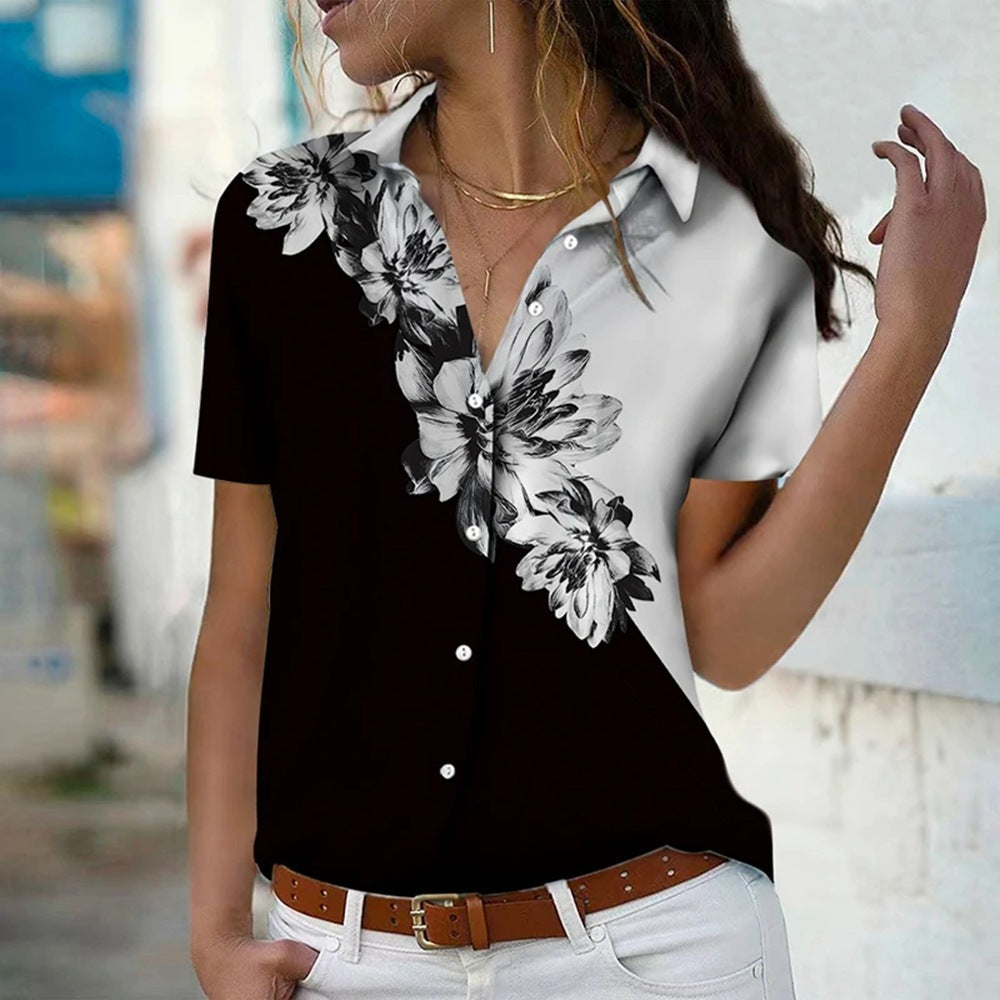 Classic Color Matching Floral 3D Digital Printing Casual  Plus Size Shirt Forease